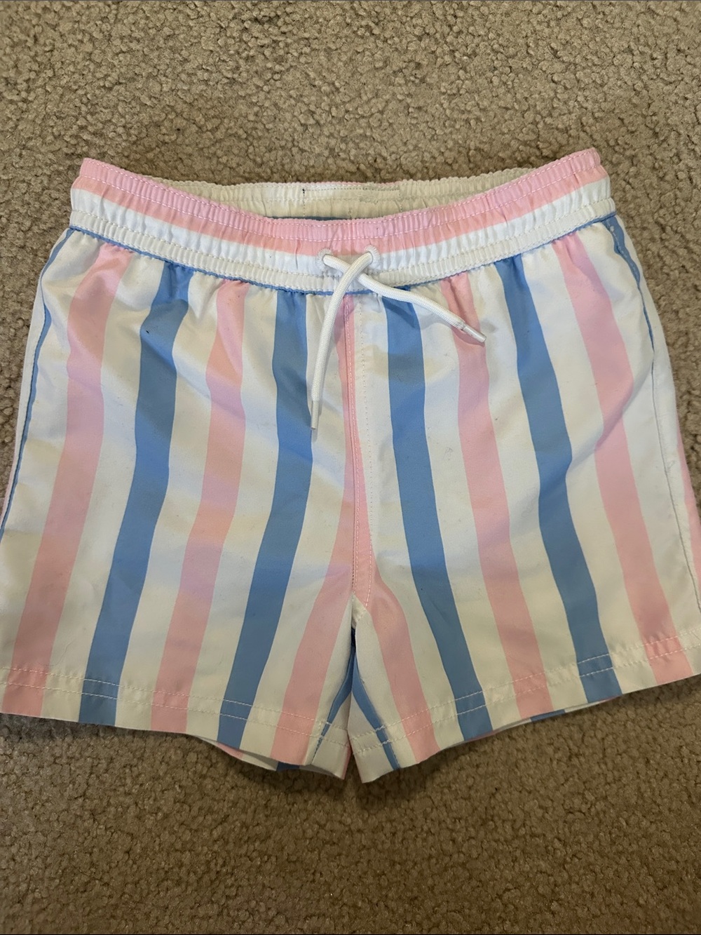 Janie and Jack Pastel Pink & Blue Striped Kids Swim Trunks